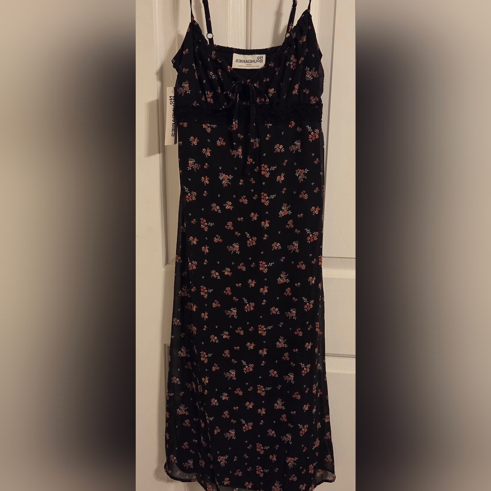 No Boundaries Black Floral Midi Dress NWT